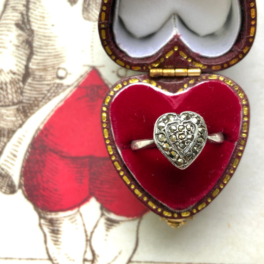 VINTAGE Silver Marcaiste Heart Ring ヴィンテージ シルバー マーカサイト ハート リング