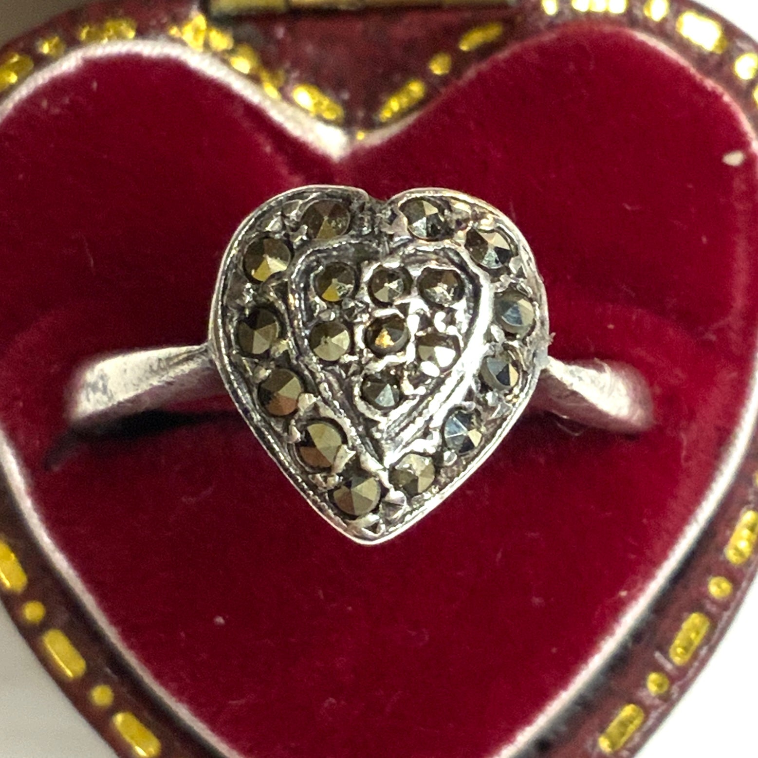 VINTAGE Silver Marcaiste Heart Ring ヴィンテージ シルバー マーカサイト ハート リング