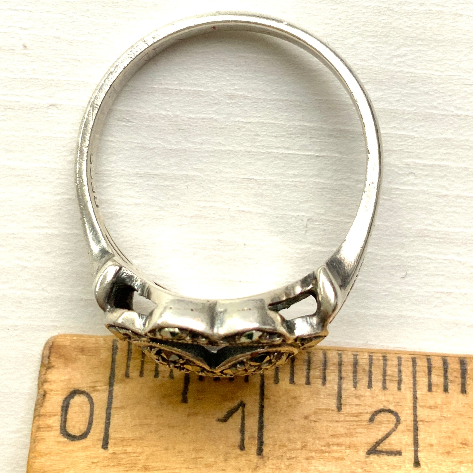VINTAGE 1970s Silver Ornate Marcasite Heart Ring ヴィンテージ 1970年代 シルバー マーカサイト ハート リング