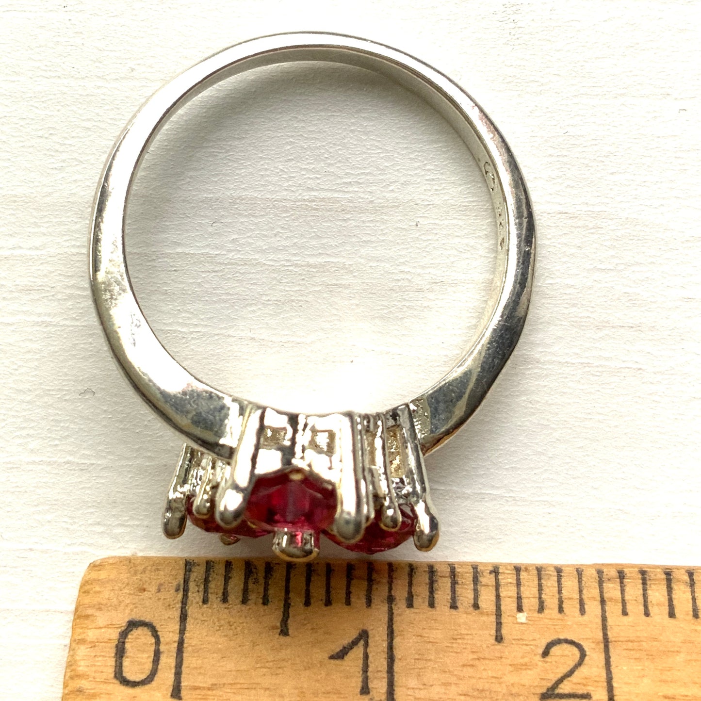 VINTAGE Silver Three Pink Heart-Shaped Stones Clover Design Ring ヴィンテージ シルバーリング ハート型ピンクストーン クローバー