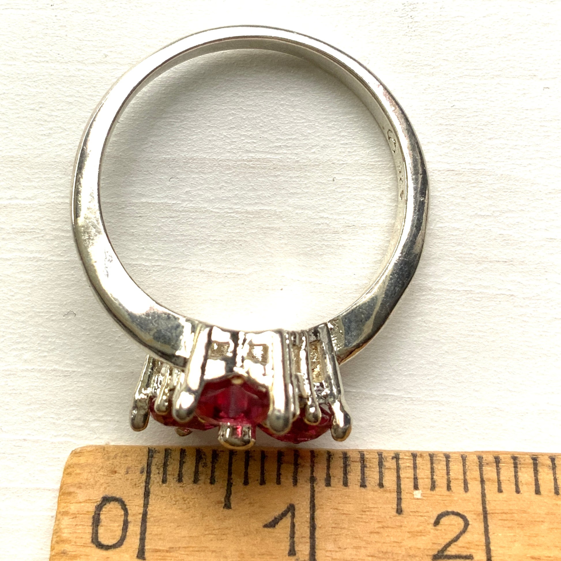 VINTAGE Silver Three Pink Heart-Shaped Stones Clover Design Ring ヴィンテージ シルバーリング ハート型ピンクストーン クローバー