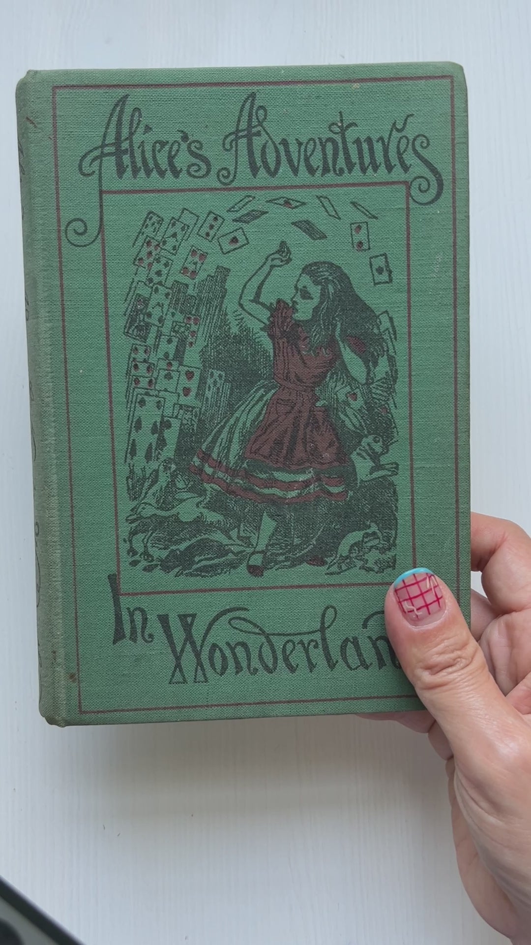 A vintage edition of Alice’s Adventures in Wonderland, published by Macmillan — the original publisher of the book. 最初に『不思議の国のアリス』を出版したマクミラン社から出ている本。
