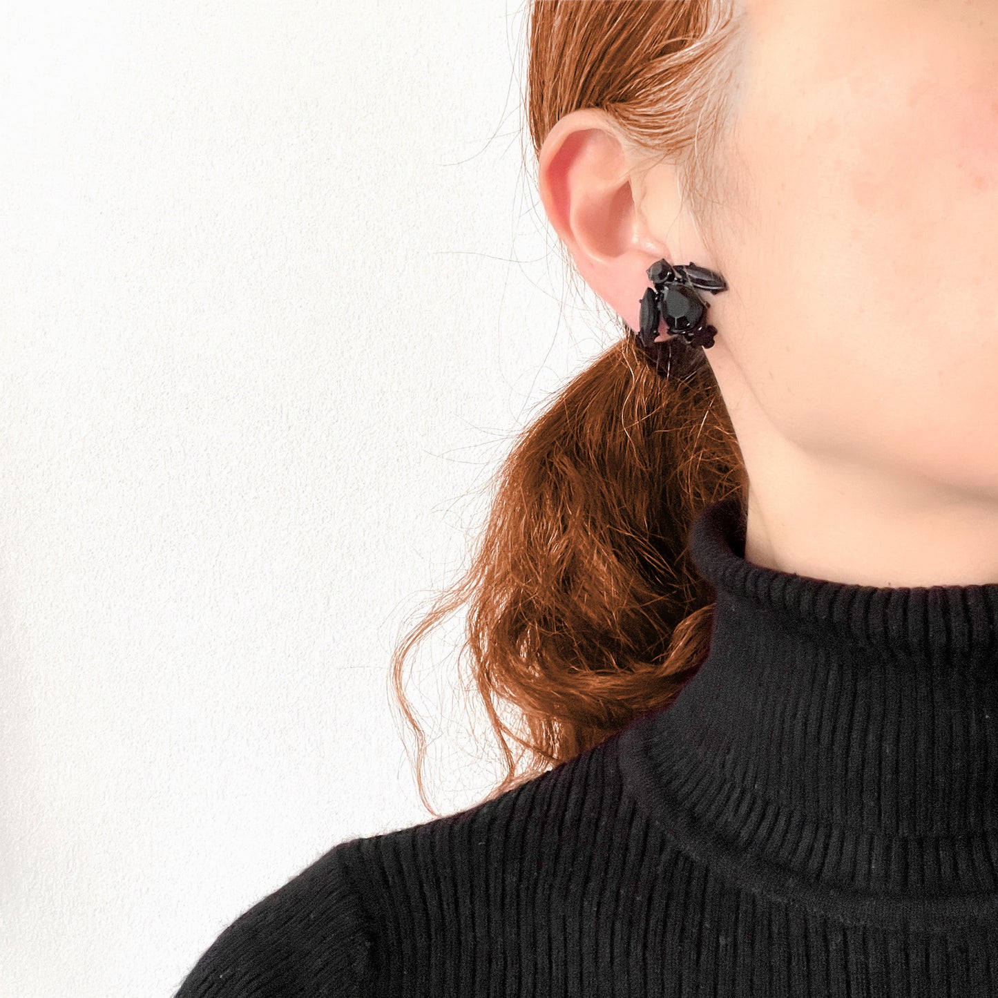 VINTAGE Black Bug Clip Earrings