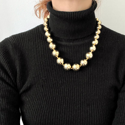 VINTAGE Gold Tone Ball Chunky Necklace