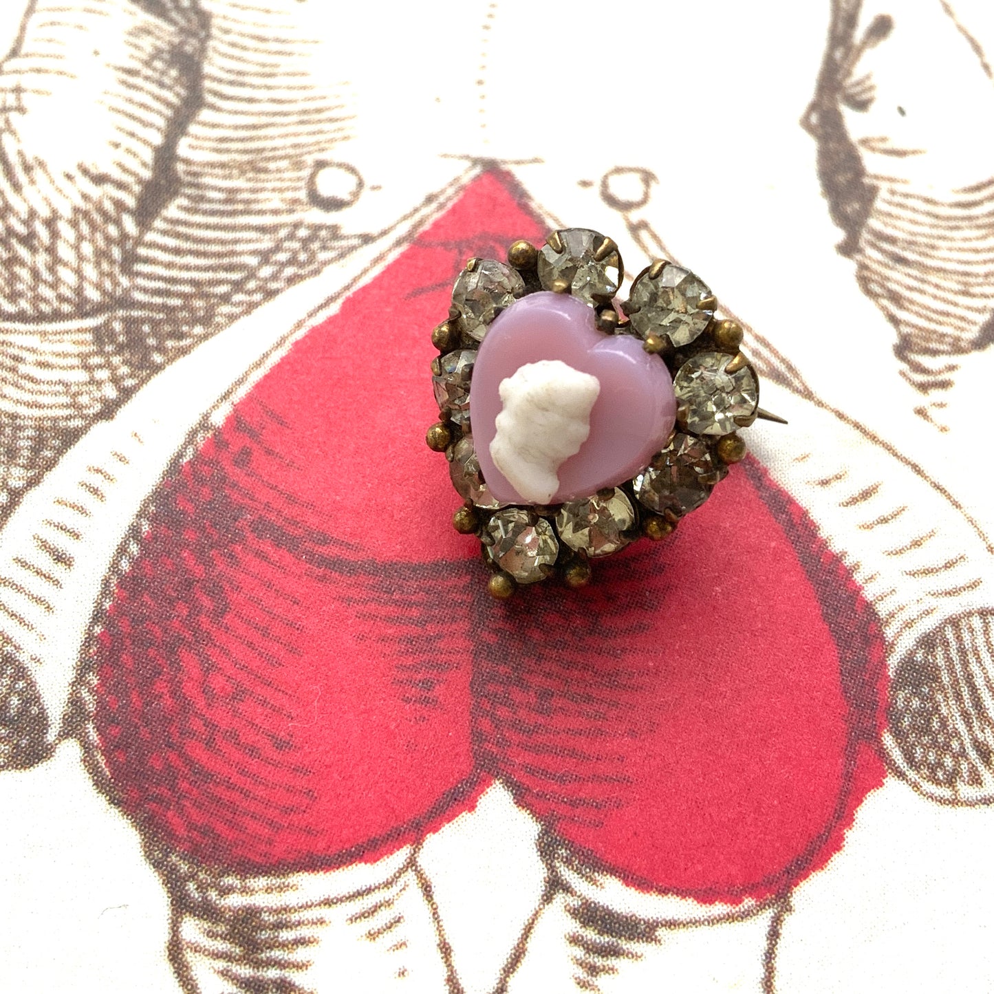 ANTIQUE VICTORIAN Pink Heart x Cameo Mini Brooch アンティーク　ヴィクトリアン　ピンクハート　カメオ　ミニブローチ