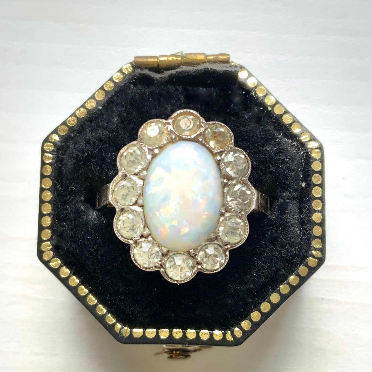 A Victorian opal and paste glass silver ring.  ヴィクトリア時代のオパールとペーストグラスのシルバーリング。