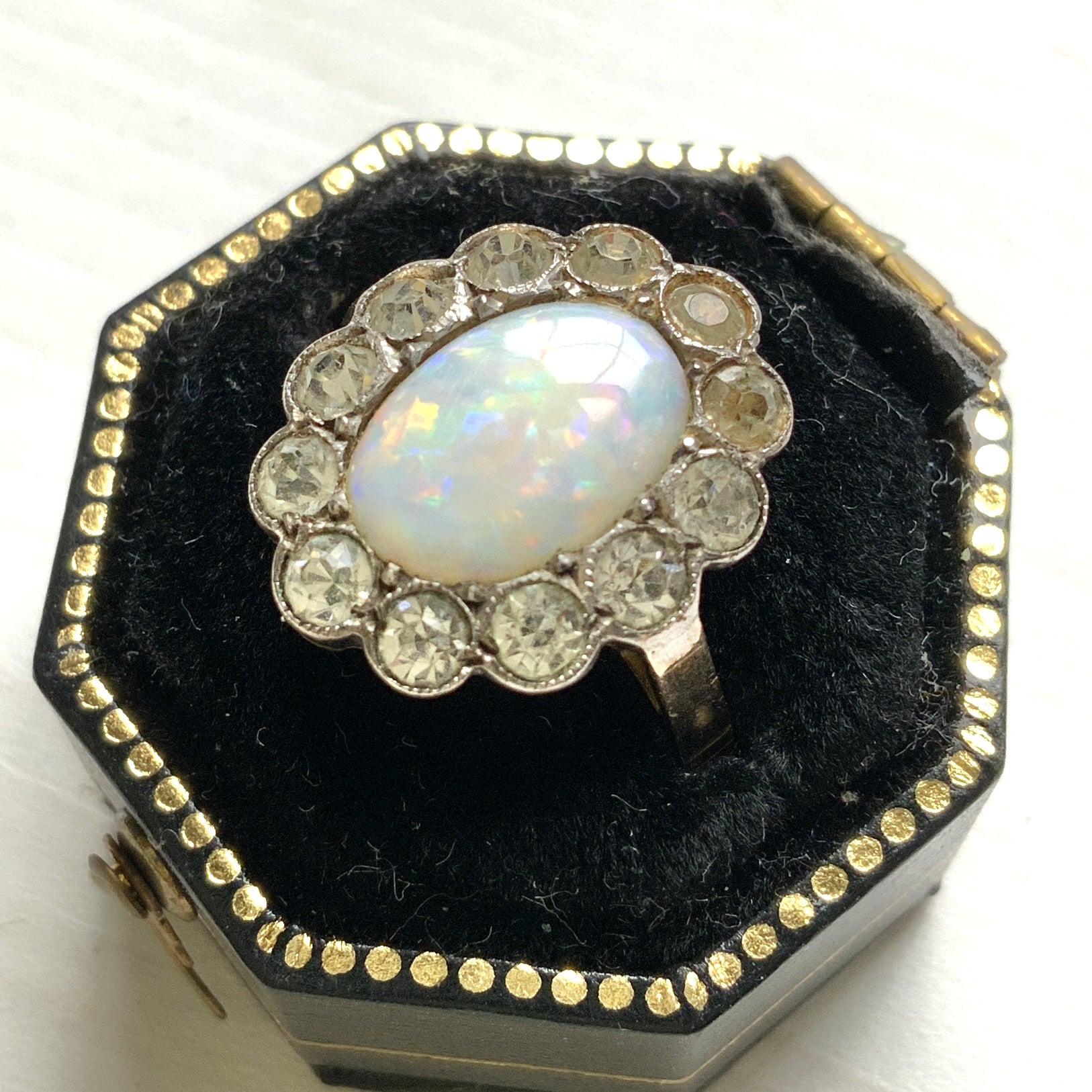A Victorian opal and paste glass silver ring.  ヴィクトリア時代のオパールとペーストグラスのシルバーリング。