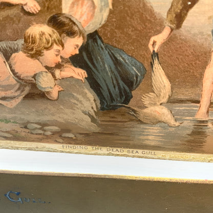 A late Victorian antique print of “The Dead Sea Gull” by Myles Birket Foster. ヴィクトリアン後期頃のマイルズ・バーケット・フォスターの “The Dead Sea Gull” のアンティークプリント。