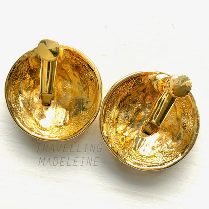 VINTAGE 1960-80's Gold Tone Dome & Multicolour Rhinestone Clip Earrings