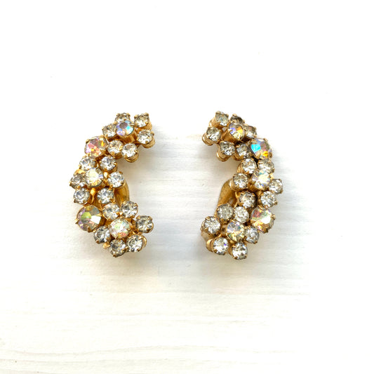 VINTAGE 1960's WEISS Aurora Borealis Flower Climber Clip Earrings