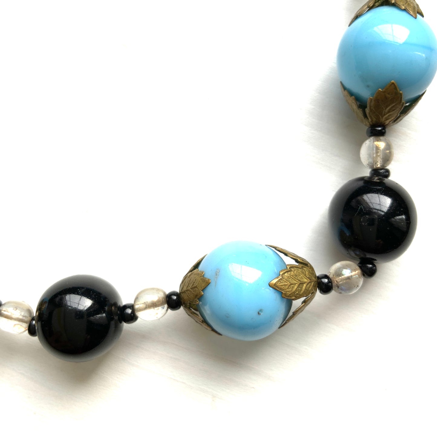 VINTAGE 1930’s Turquoise Blue & Black Glass Necklace