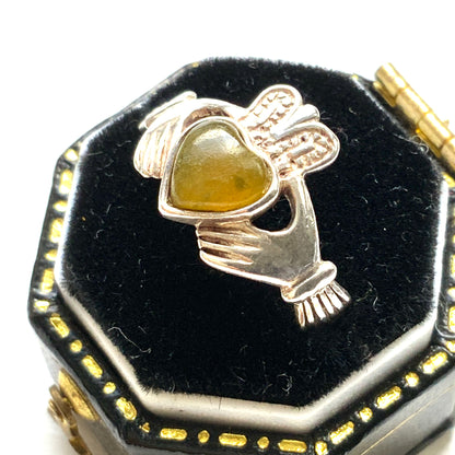 VINTAGE Connemara Marble Claddagh Silver Ring