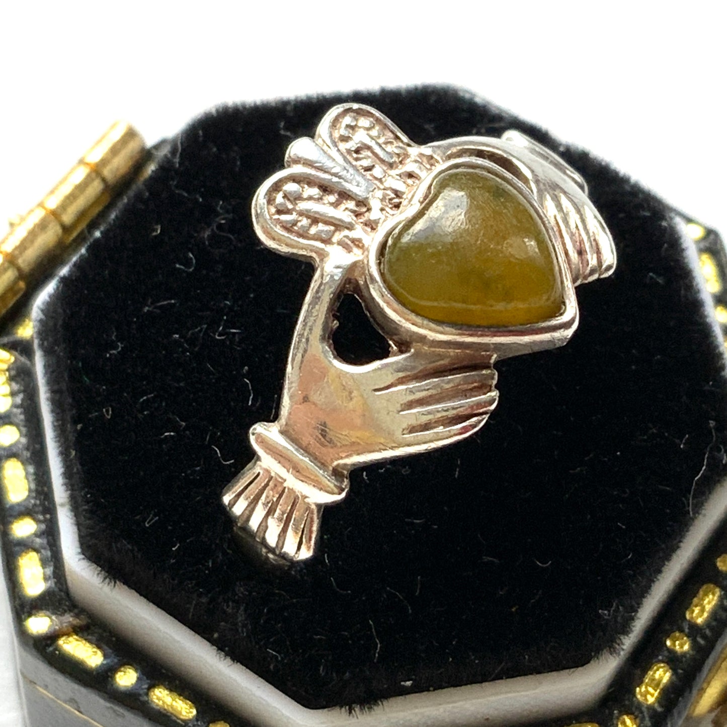 VINTAGE Connemara Marble Claddagh Silver Ring