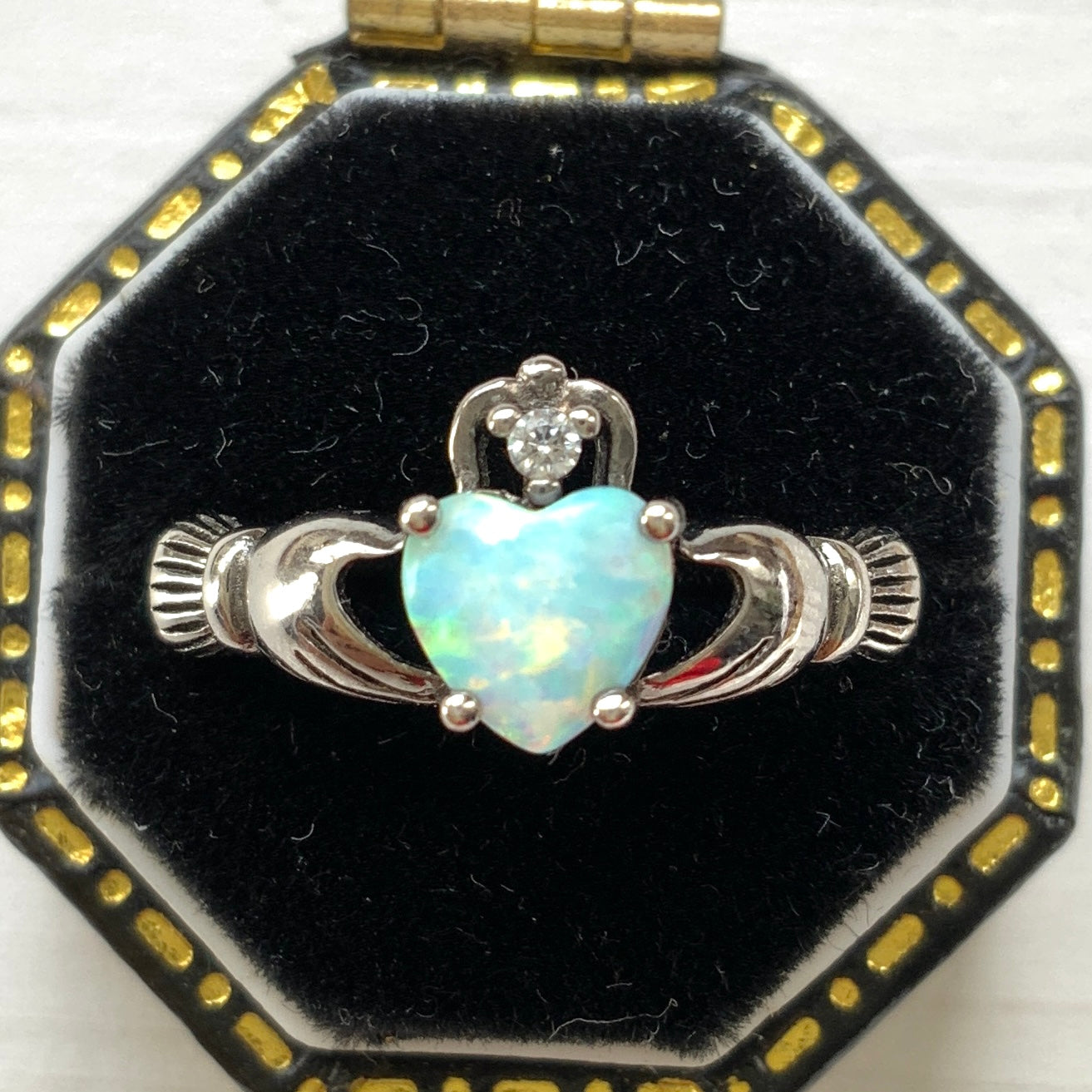 VINTAGE Opal Claddagh Silver Ring