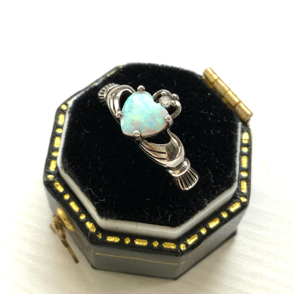 VINTAGE Opal Claddagh Silver Ring