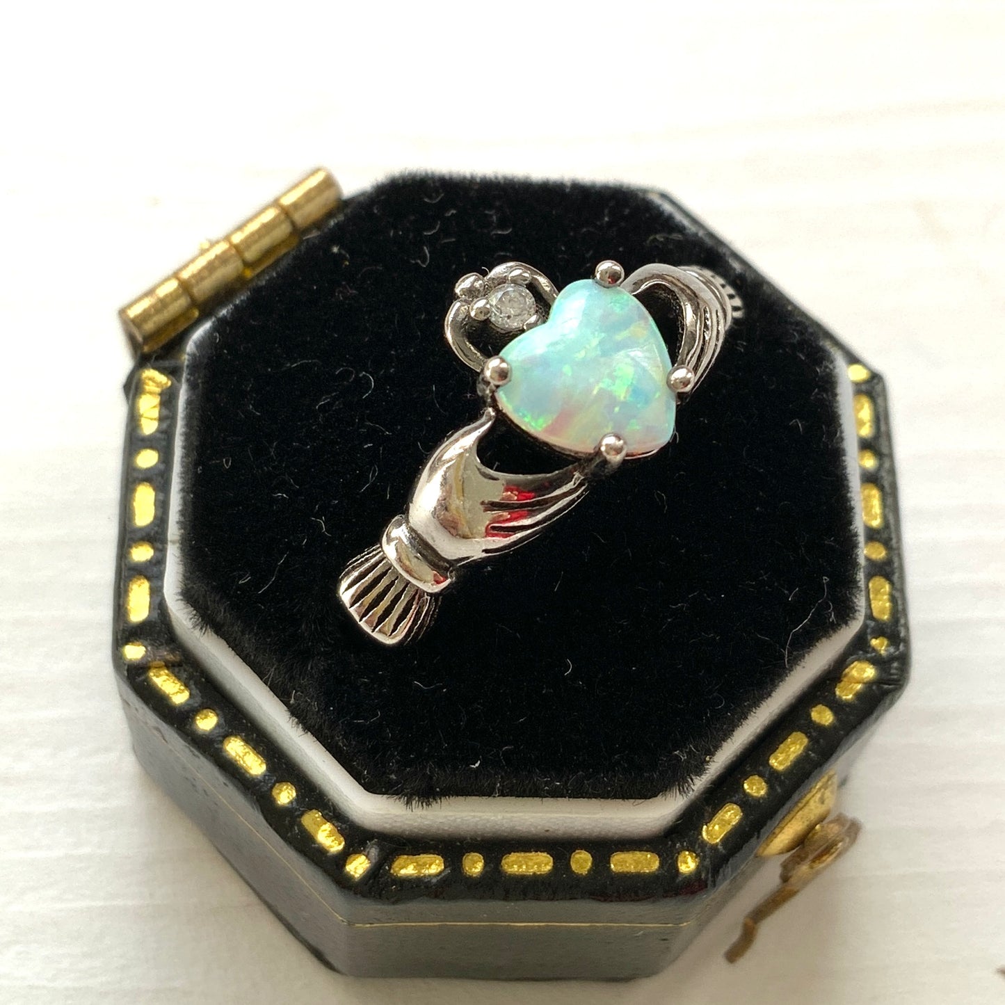 VINTAGE Opal Claddagh Silver Ring