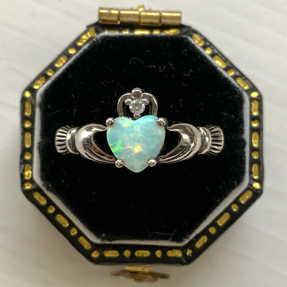 VINTAGE Opal Claddagh Silver Ring