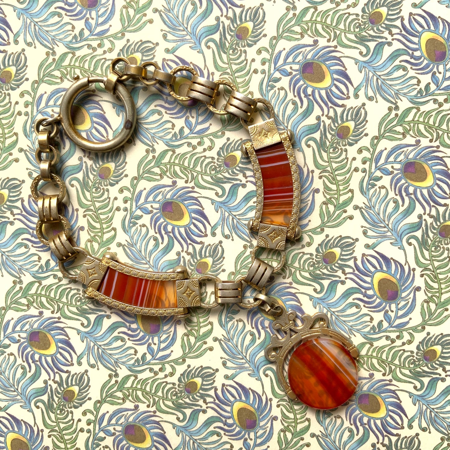 ANTIQUE VICTORIAN Red Banded Agate Spinning Fob Bracelet