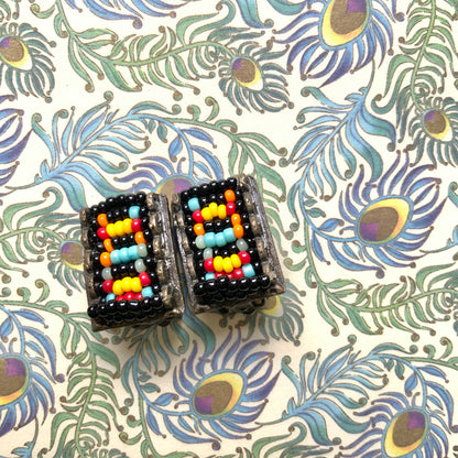 VINTAGE Multicolour Glass Beaded Square Earrings