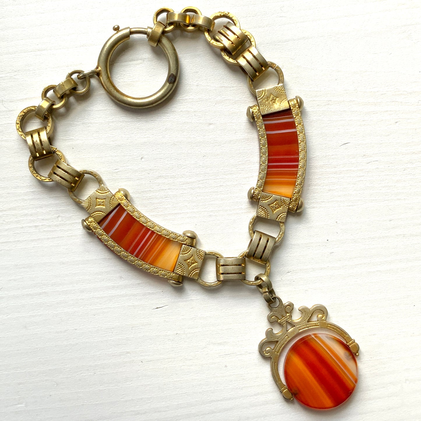 ANTIQUE VICTORIAN Red Banded Agate Spinning Fob Bracelet