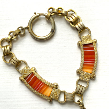 ANTIQUE VICTORIAN Red Banded Agate Spinning Fob Bracelet