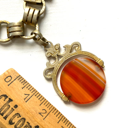 ANTIQUE VICTORIAN Red Banded Agate Spinning Fob Bracelet