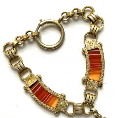 ANTIQUE VICTORIAN Red Banded Agate Spinning Fob Bracelet