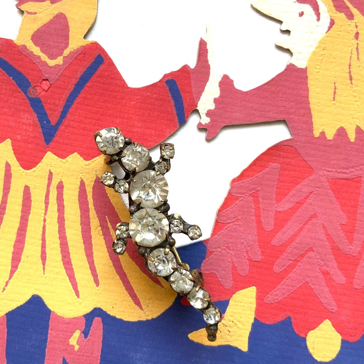 ANTIQUE 1900-20's Rhinestone lizard/Gecko Mini Brooch