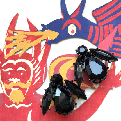 VINTAGE Black Bug Clip Earrings