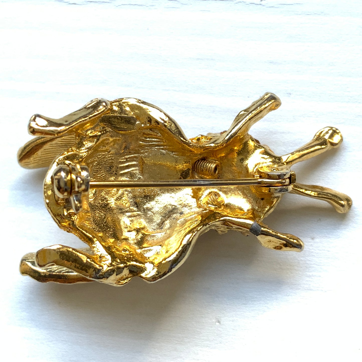 VINTAGE 1970's Gold Tone & Rhinestone Trembler Bug Brooch