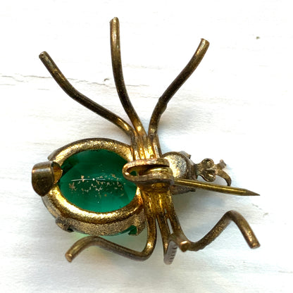 VINTAGE ART DECO Green Glass Spider Mini Brooch