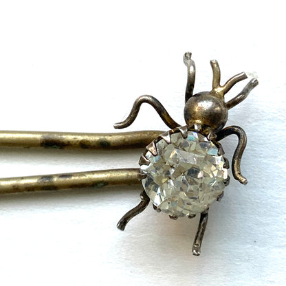 ANTIQUE VICTORIAN Clear Rhinestone Spider/Bug Hair Pin