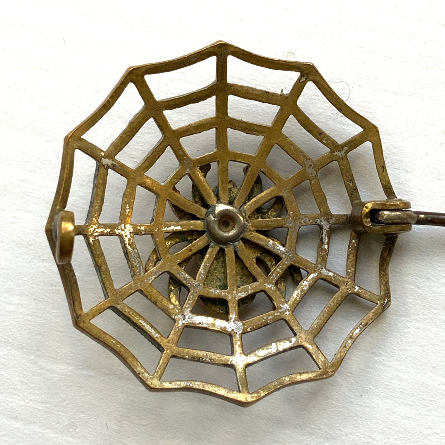 VINTAGE ART DECO Enamel Spider & Web Mini Brooch