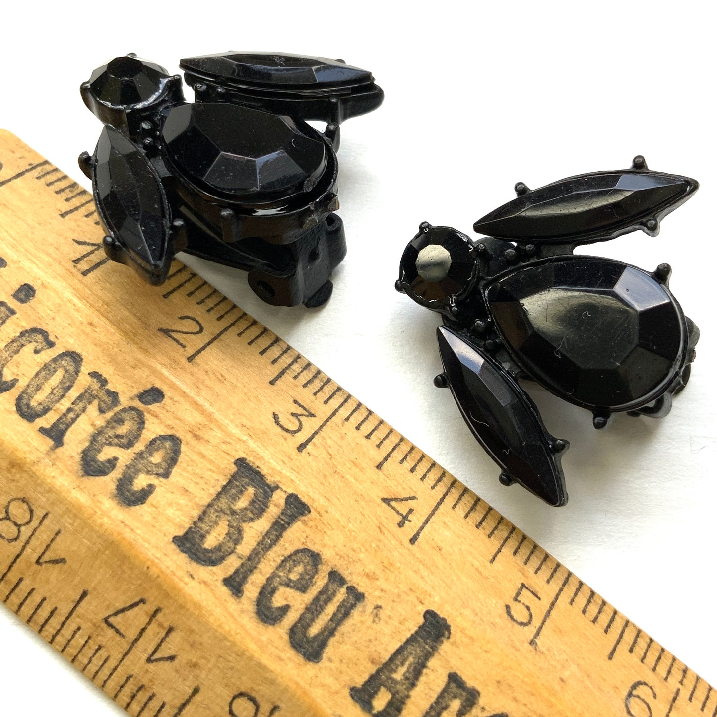 VINTAGE Black Bug Clip Earrings