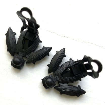 VINTAGE Black Bug Clip Earrings