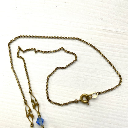 VINTAGE ART DEOCO WARD BROTHERS Blue Glass Spider Necklace