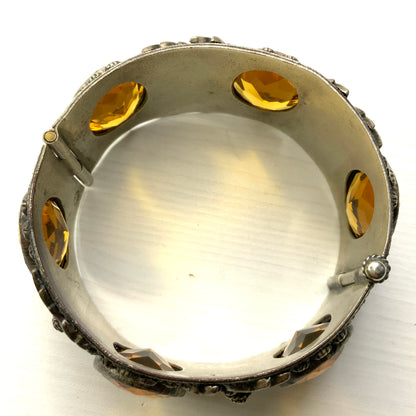 VINTAGE C1940-50's Orange/Amber Glass Bijoux Decorative Wide Bangle