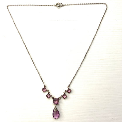 VINTAGE 1930's Purple Glass Teardrop Necklace