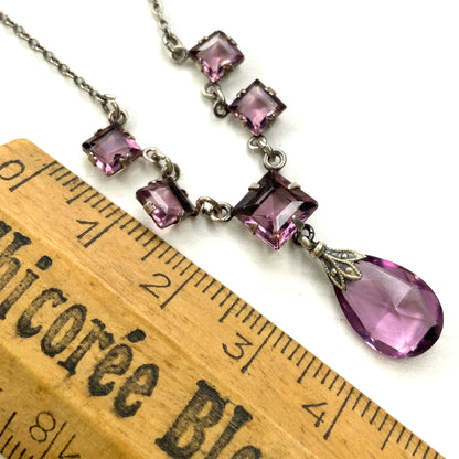 VINTAGE 1930's Purple Glass Teardrop Necklace