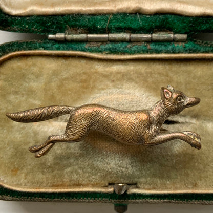 VINTAGE Brass Tone Metal Fox Mini Brooch