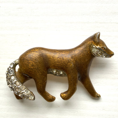 VINTAGE Enamel & Rhinestone Fox Brooch