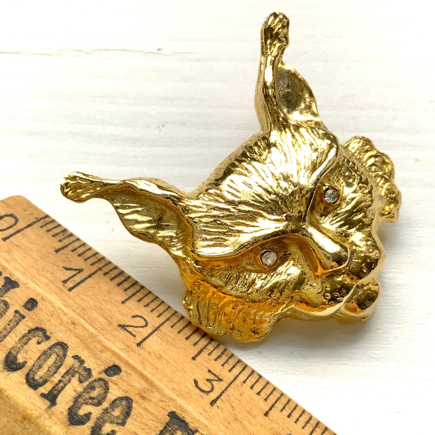 VINTAGE Gold Tone Lynx Face Brooch