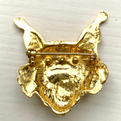 VINTAGE Gold Tone Lynx Face Brooch