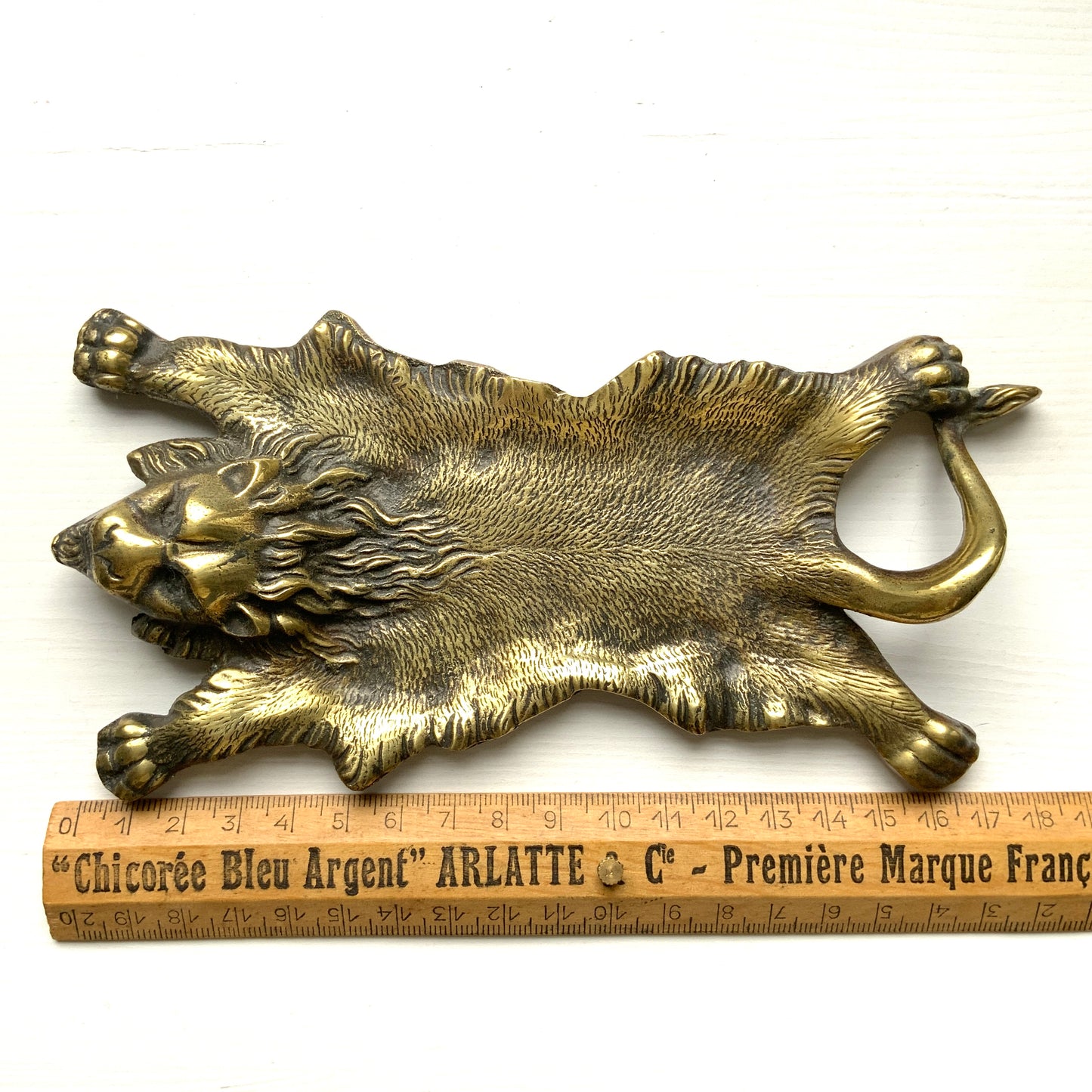 ANTIQUE Brass Lion Skin Rug Trinket Dish/Tray