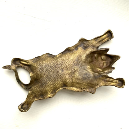 ANTIQUE Brass Lion Skin Rug Trinket Dish/Tray