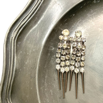 VINTAGE 1970's SARAH COVENTRY Rhinestone & Silver Tone Spike Clip Earrings