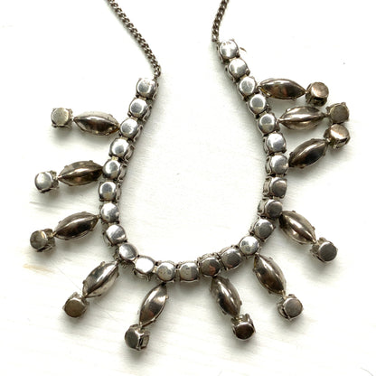 VINTAGE 1940-50's Marquise Rhinestone Fringe Silver Necklace