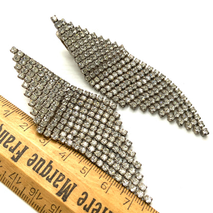 VINTAGE 1950-60's Rhinestone Triangle Tassel/Fringe Clip Earrings