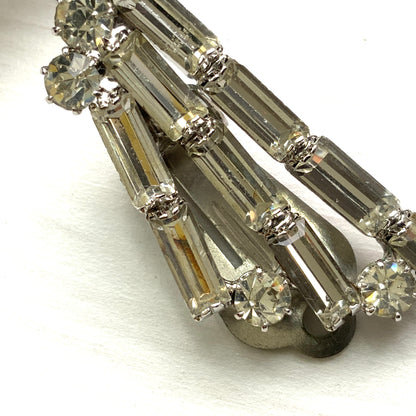 VINTAGE 1950's Baguette Rhinestone Clip on Earrings