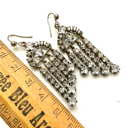 VINTAGE ART DECO Clear Glass Fringe/Tassel Pierced Earrings